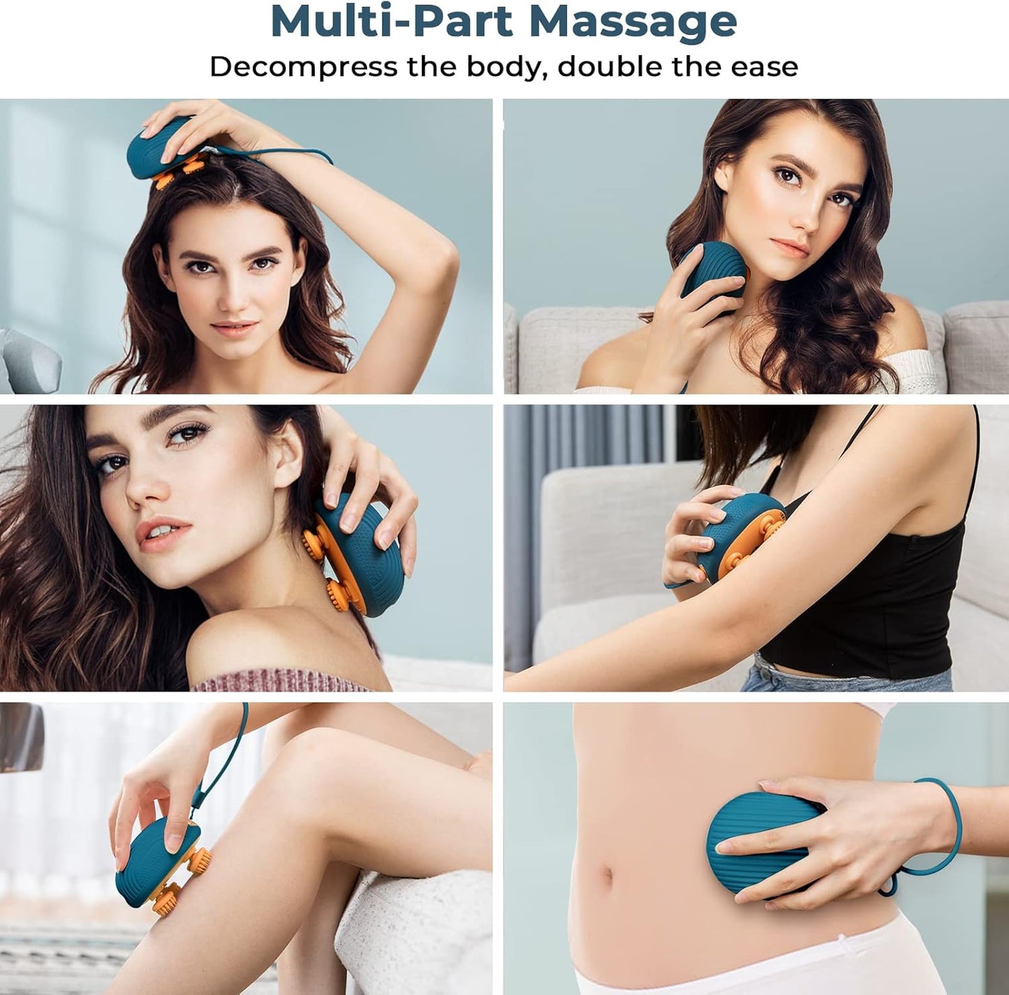 ANLAN Elektrisches Kopfmassagegerät, Kabellose Handmassagegerät mit 4 Ersatz-Massageköpfen, IPX7 Wasserdichtes Tragbar Massagegerät Für Schultern, Nacken, Rücken