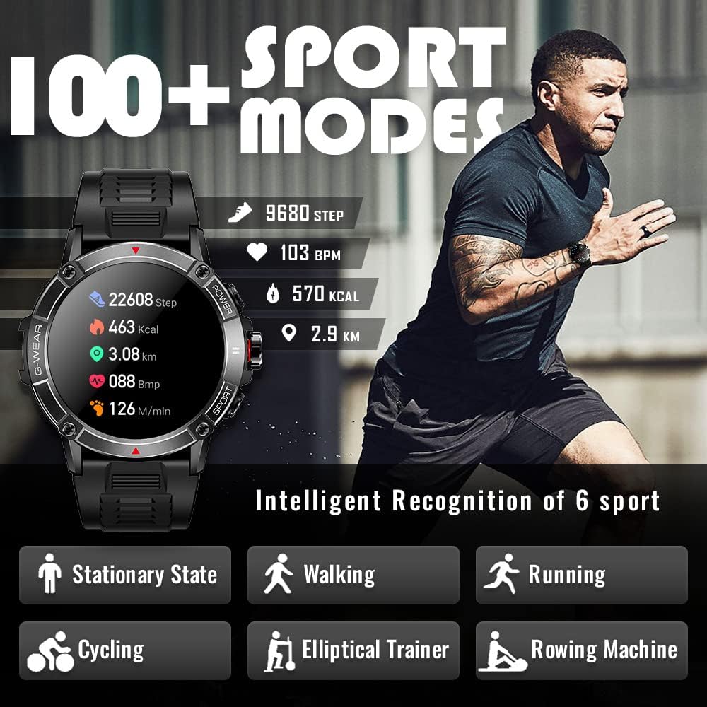 ANSUNG Montre connectée pour hommes avec fonction de téléphone, écran tactile IPS de 1,52 pouces, étanche à 50 m, moniteur d'activité physique, SpO2, moniteur de fréquence intelligent, 400 mAh, grand tracker d'activité extérieur Akku, montre militaire