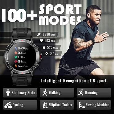 ANSUNG Smartwatch Herren mit Telefonfunktion,1,52” IPS Touchscreen Wasserdicht 50m Sportuhr mit Blutdruckmessung, SpO2, Smart Schlafmonitor, 400mAh große Akku Outdoor Fitness Tracker Militär Uhr