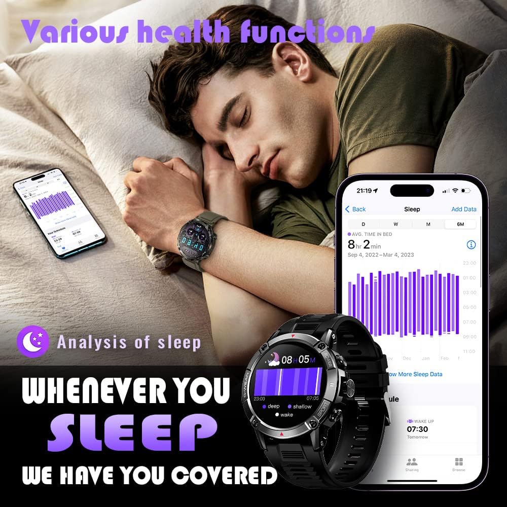 ANSUNG Montre connectée pour hommes avec fonction de téléphone, écran tactile IPS de 1,52 pouces, étanche à 50 m, moniteur d'activité physique, SpO2, moniteur de fréquence intelligent, 400 mAh, grand tracker d'activité extérieur Akku, montre militaire