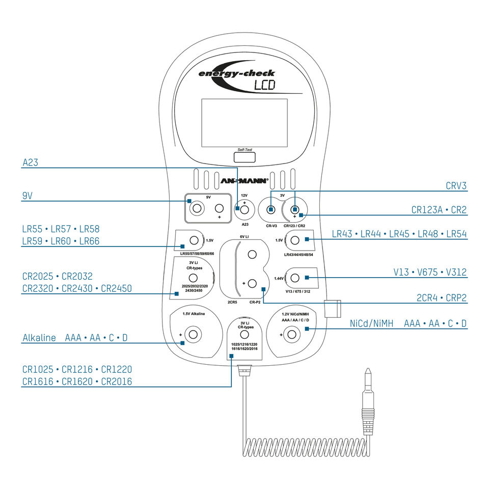 Testeur de batterie ANSMANN Energy Check LCD - Informations sur la capacité et le niveau d'énergie