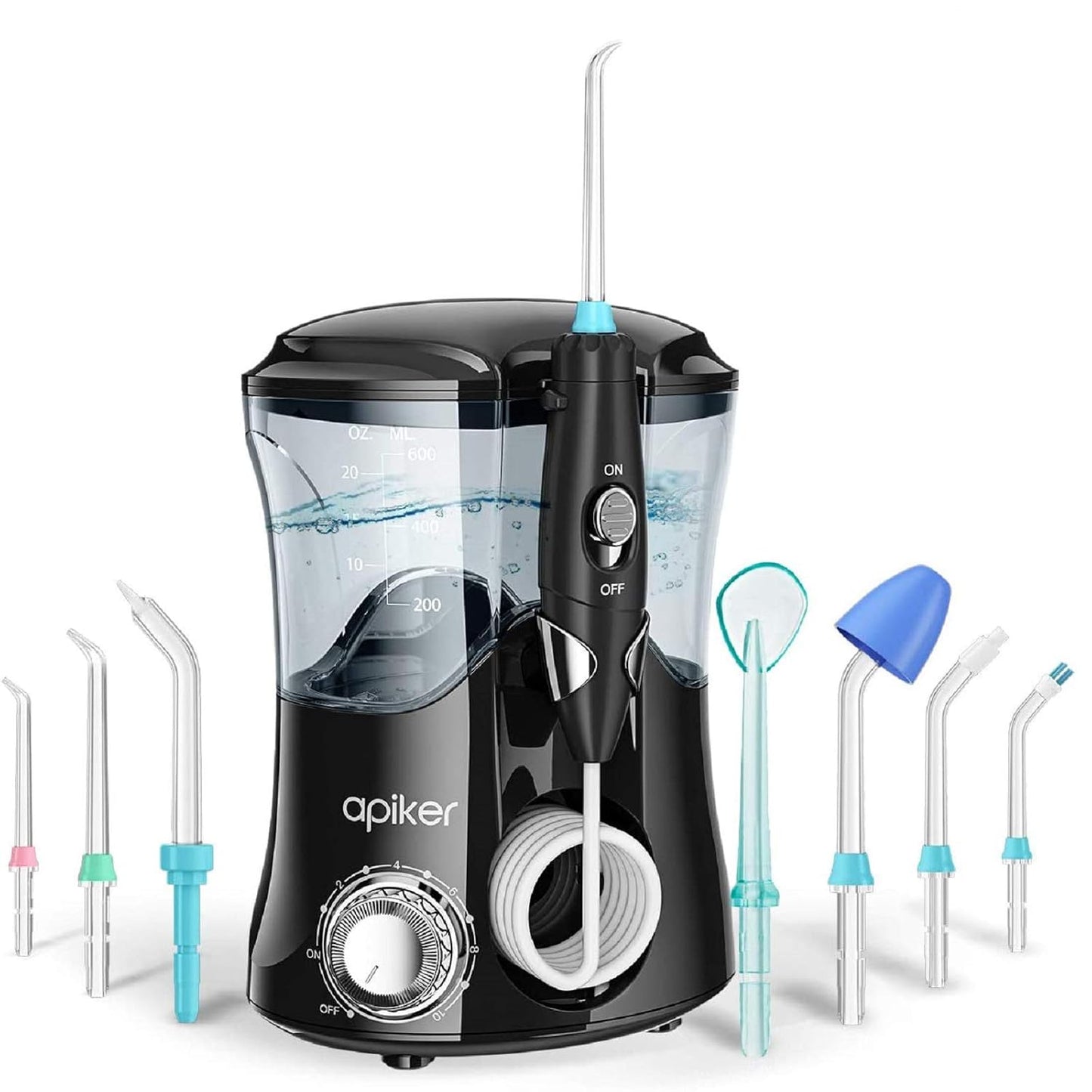 Apiker Washer Flosser pour le nettoyage 600 ml 8 embouts de nettoyage multifonctions