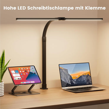 Apmiek Doppelkopf Schreibtischlampe LED, 24W 76CM Klemmbar 3200K-6500K (Schwarz)