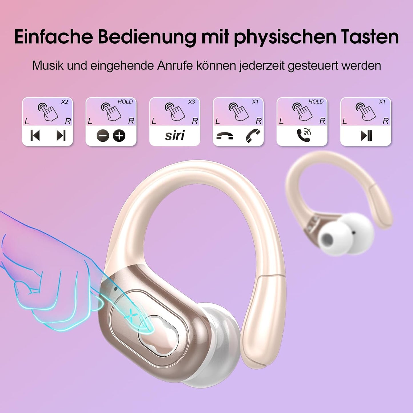 Aptkdoe HD65 Bluetooth Kopfhörer Sport, 5.3 mit ENC Mikrofon Pink