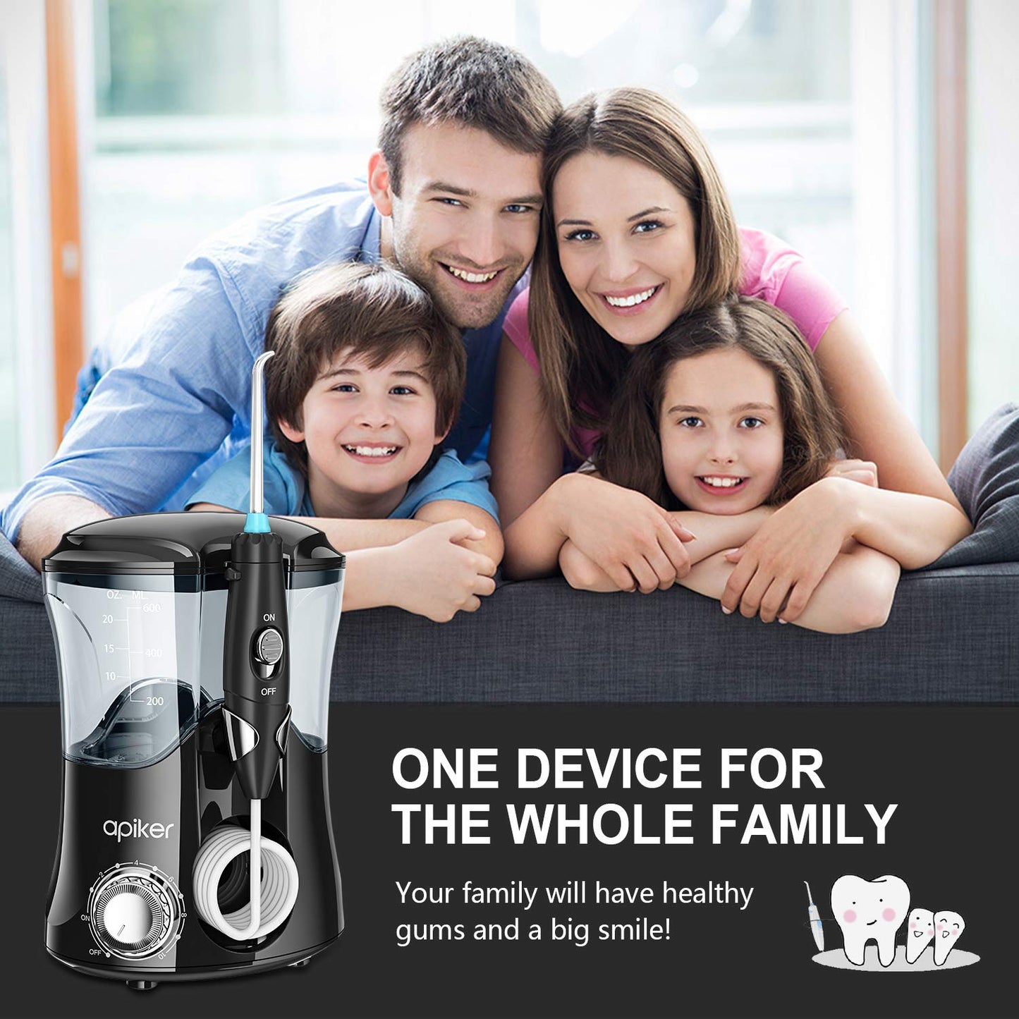 Apiker Washer Flosser pour le nettoyage 600 ml 8 embouts de nettoyage multifonctions