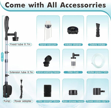 AQQA Elektrischer Aquarium Mulmsauger und Wasserwechsler 6-in-1 (20 W, 320 GPH)