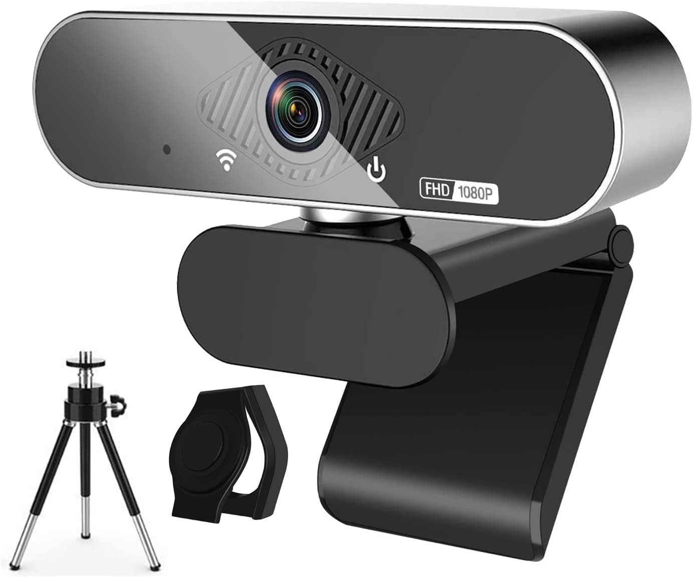 Webcam, 1080P Pro HD Webcam mit Stereo-Mikrofon, 110° Weitwinkel,Stativ, Schwarz