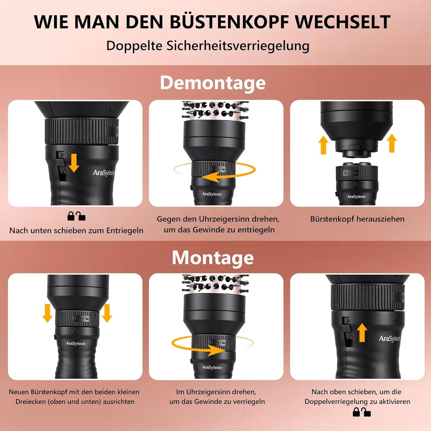 AraSyleon 3-in-1 Ionen-Wärmebürste Set (32/38/45mm), Thermobürste Rundbürste mit 5 Temp