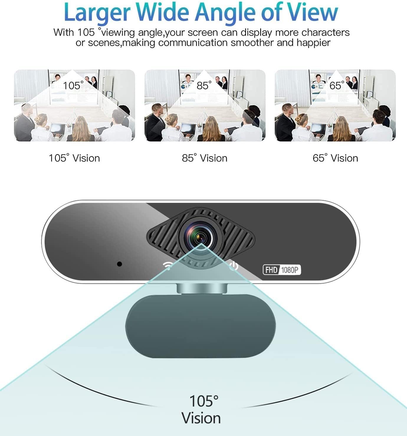 Webcam, 1080P Pro HD Webcam mit Stereo-Mikrofon, 110° Weitwinkel,Stativ, Schwarz