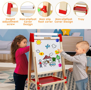 Bâton double face pour enfants Arkmiido avec table, tableau blanc et rouleau de papier pour cadeaux pour enfants, cadeaux de Noël (FBT04)