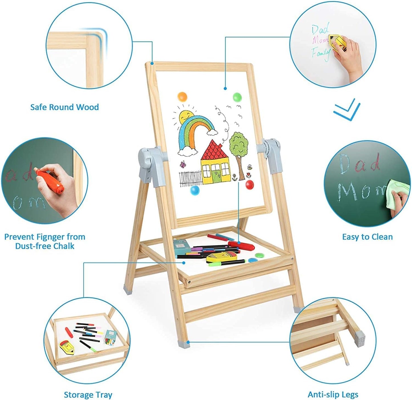 ARKMIIDO Kreidetafel für Kinder Holz Standtafel Schreibtafel Schultafel Faltbare,doppelseitiges,höhenverstellbare
