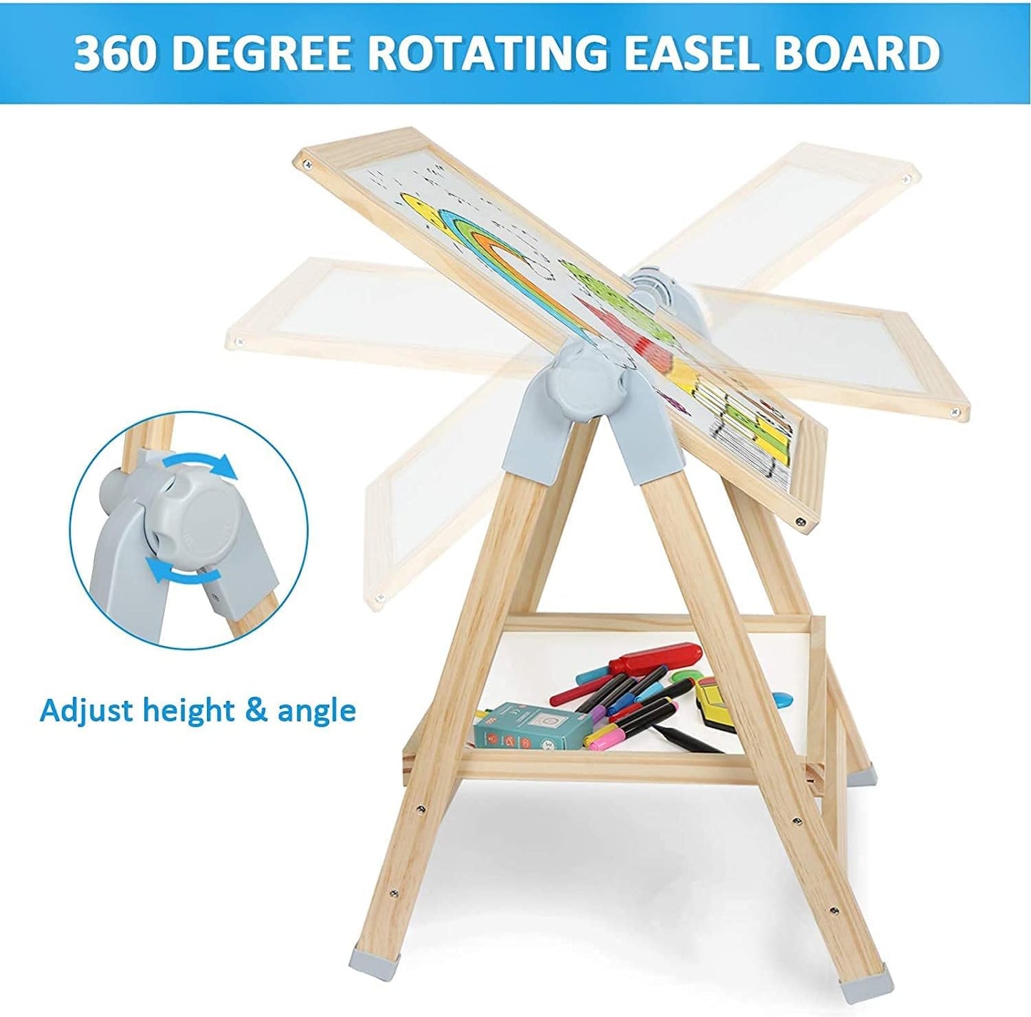 ARKMIIDO Kreidetafel für Kinder Holz Standtafel Schreibtafel Schultafel Faltbare,doppelseitiges,höhenverstellbare