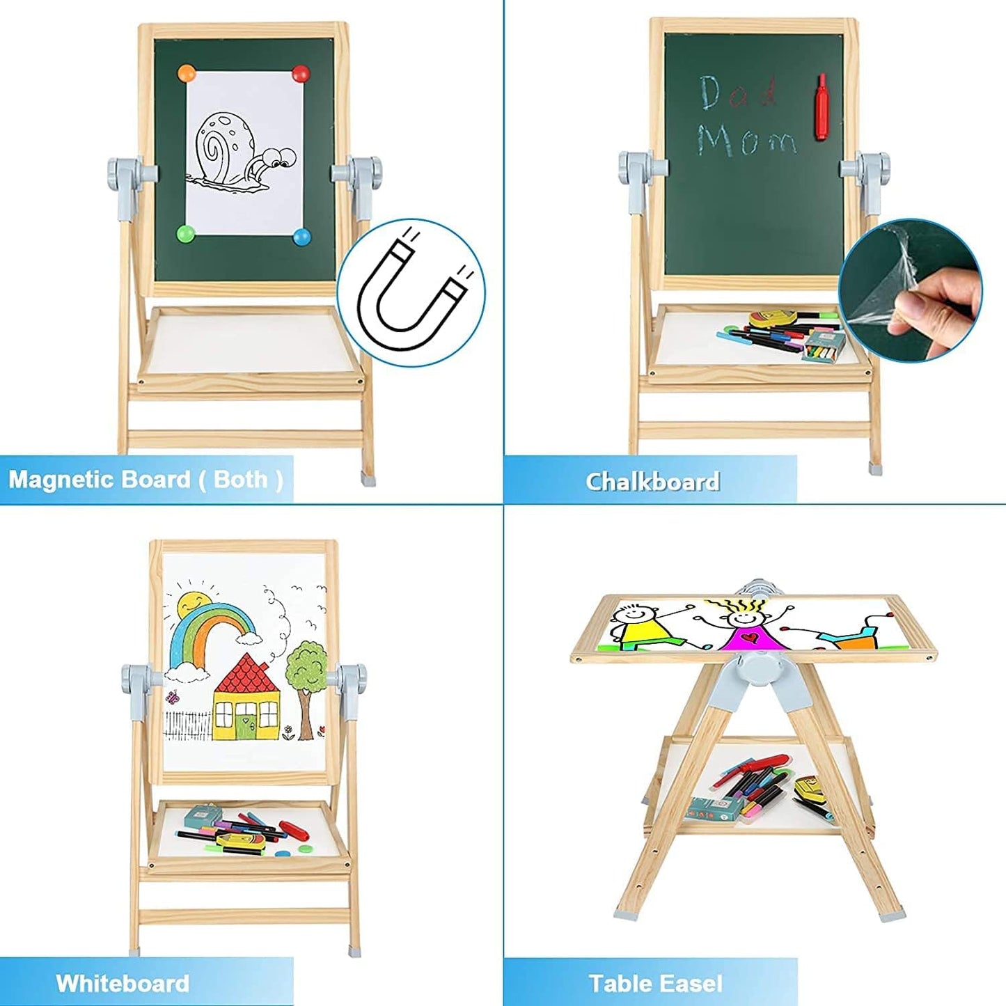 ARKMIIDO Kreidetafel für Kinder Holz Standtafel Schreibtafel Schultafel Faltbare,doppelseitiges,höhenverstellbare