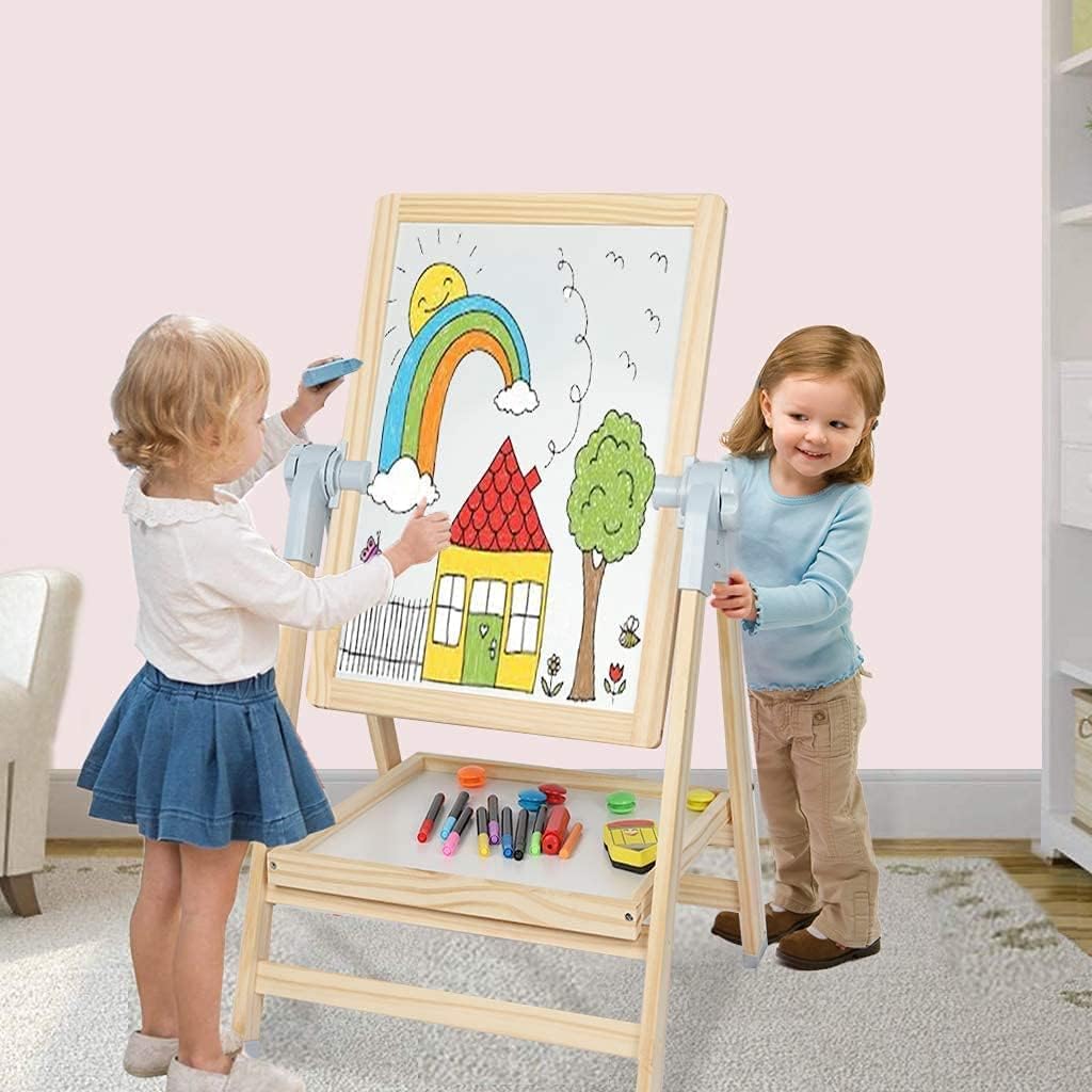 ARKMIIDO Kreidetafel für Kinder Holz Standtafel Schreibtafel Schultafel Faltbare,doppelseitiges,höhenverstellbare