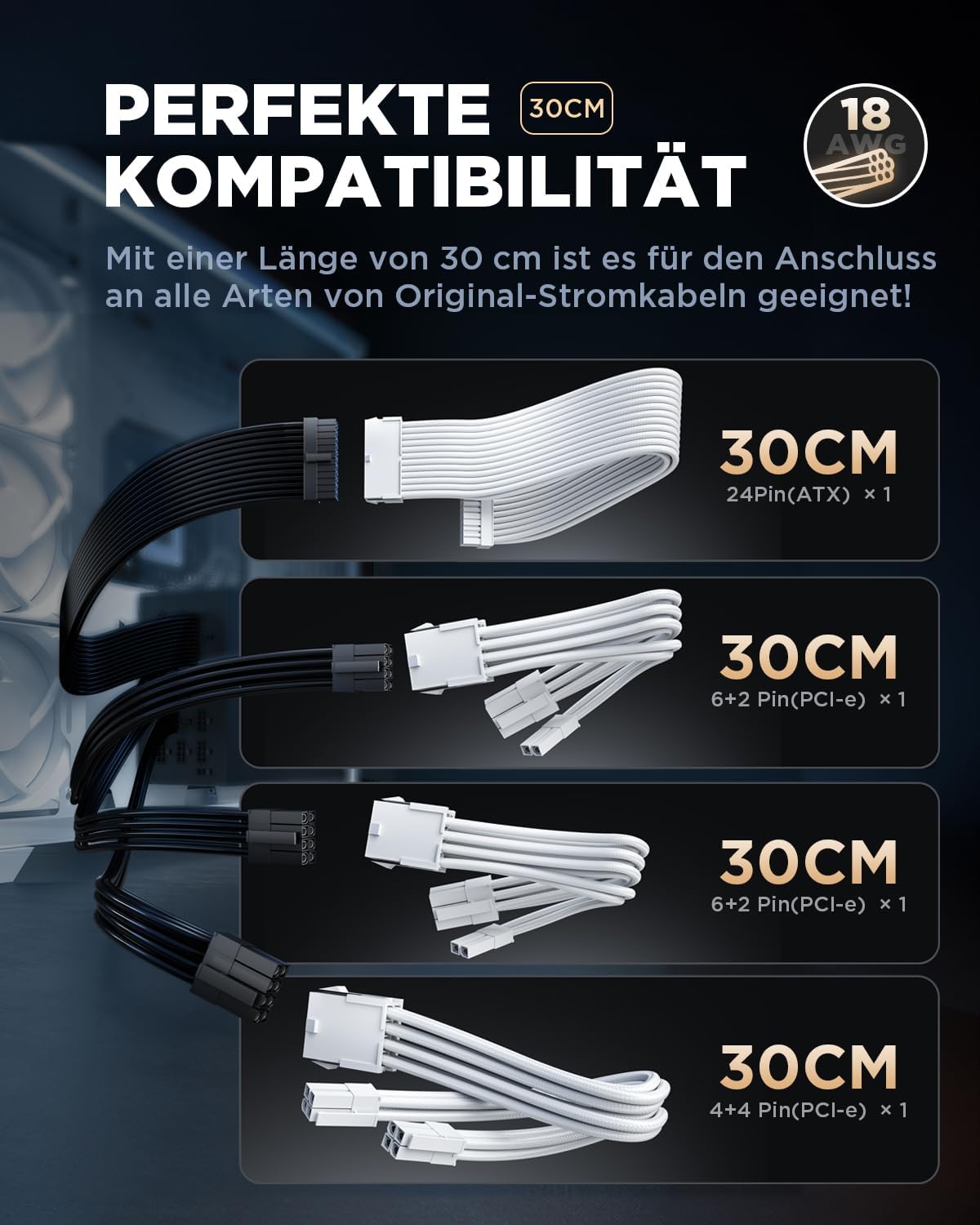 AsiaHorse PSU Kabelverlängerung PC Sleeved Cable Kit für GPU/CPU