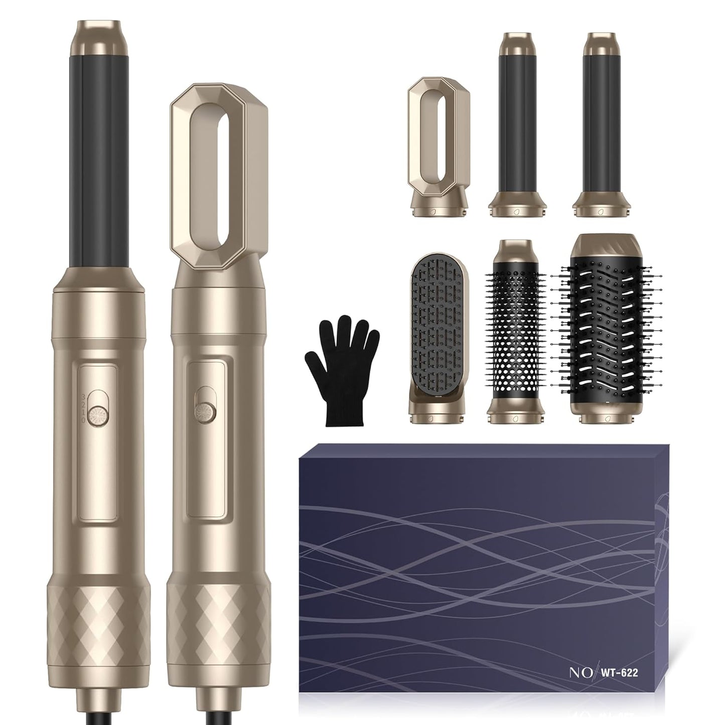 Atopskins Airstyler Set 6 in 1 Warmluftbürste Set, 1000W Stylingbürsten Set Gold