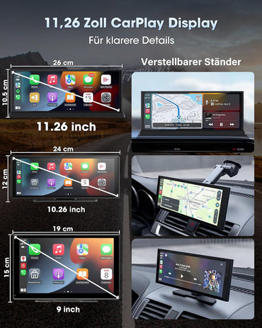 11,26 Zoll CarplayDisplay & Android Auto mit Stehender Halterung mit IPS Touchscreen,