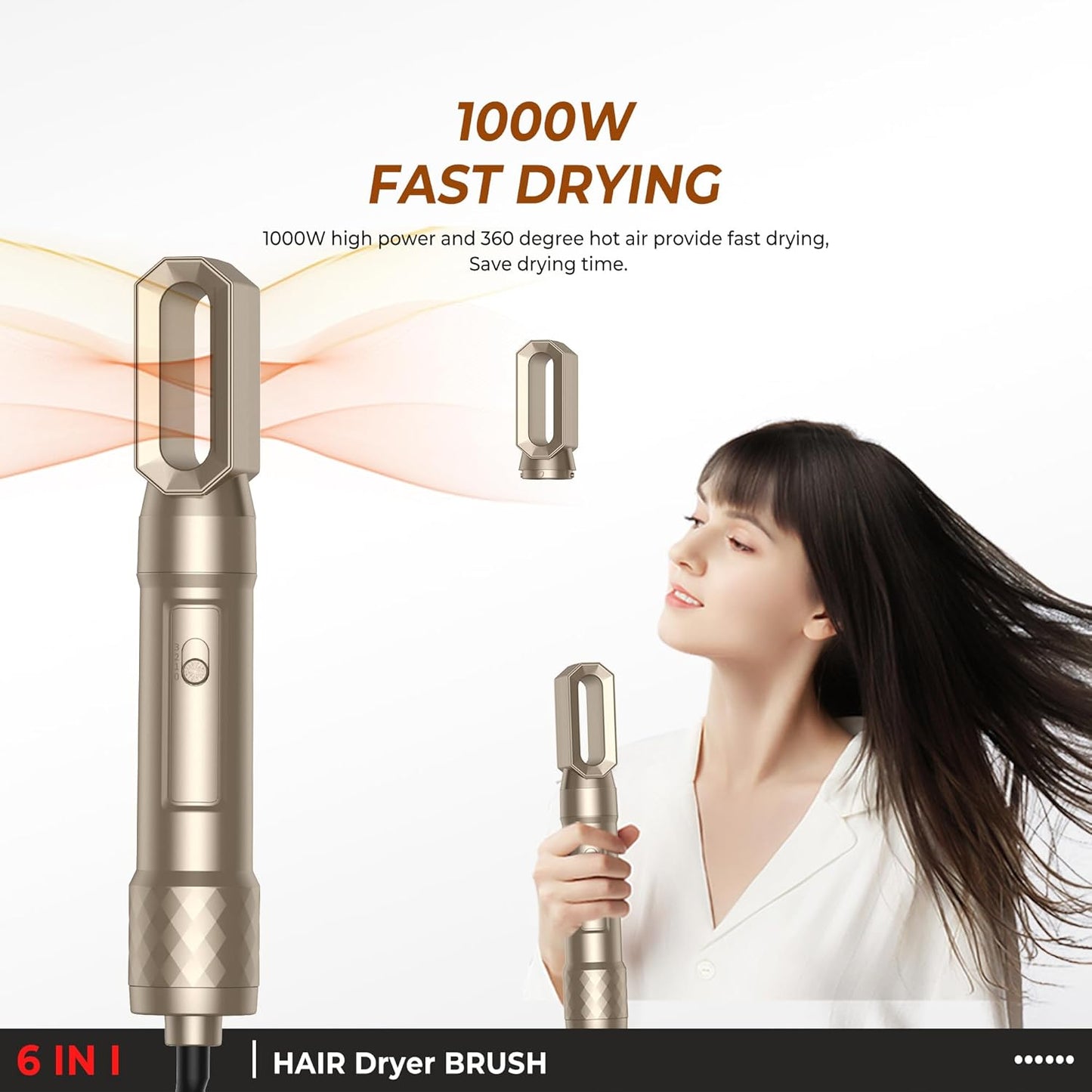 Atopskins Airstyler Set 6 in 1 Warmluftbürste Set, 1000W Stylingbürsten Set Gold