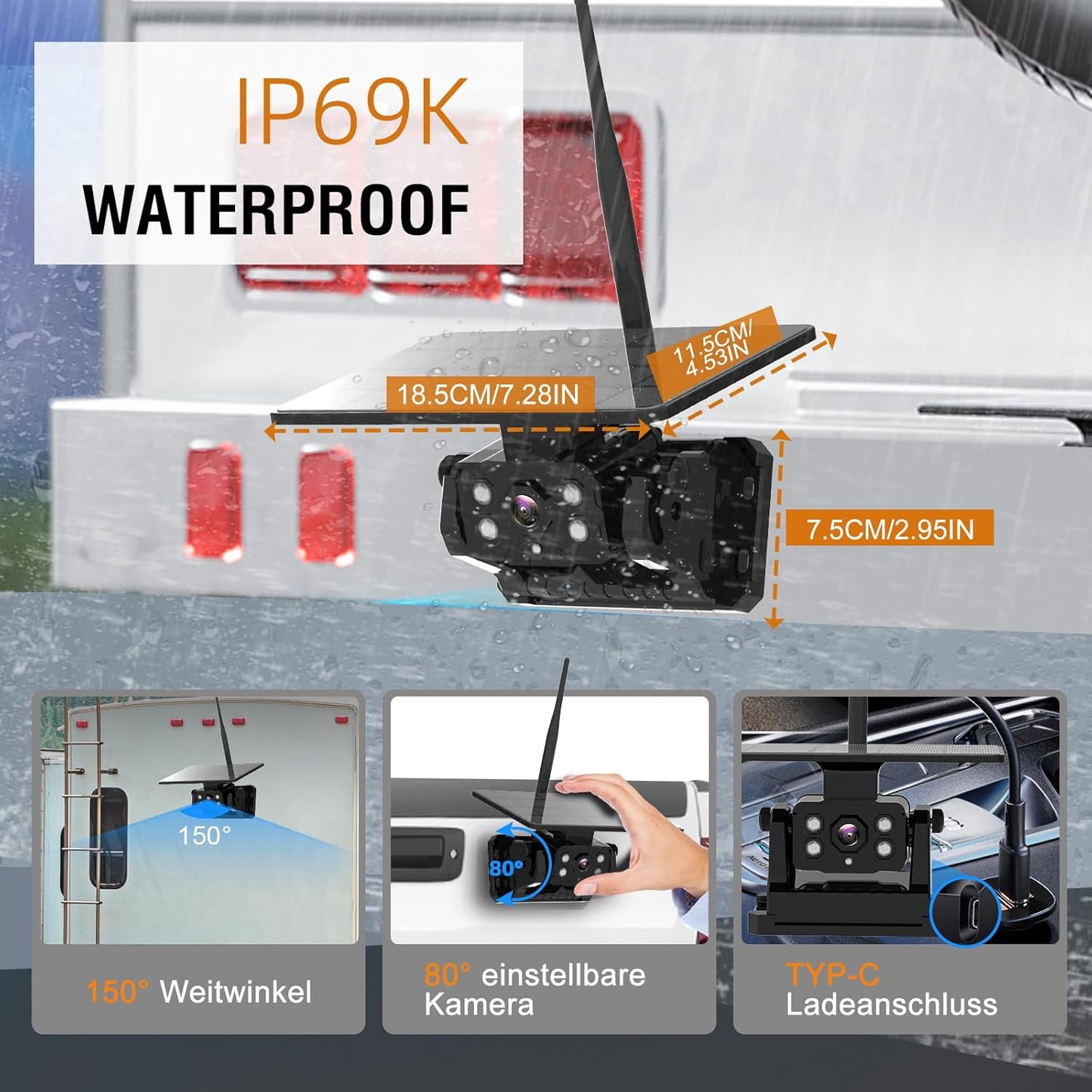ATOVANKA Solar Rückfahrkamera Kabellos,9600Mah Magnetic Hitch,1080P