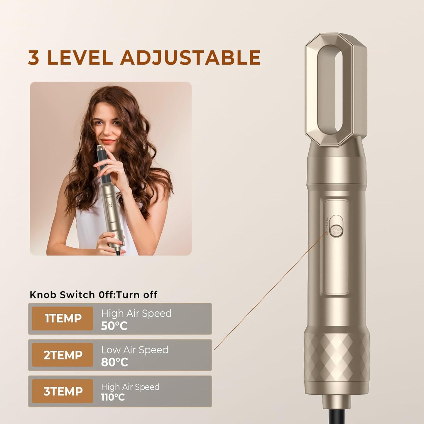 Atopskins Airstyler Set 6 in 1 Warmluftbürste Set, 1000W Stylingbürsten Set Gold