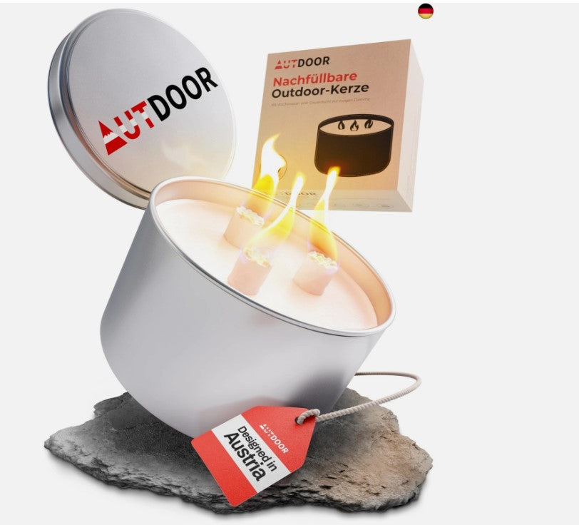 AUTDOOR Outdoor Kerze mit Dauerdocht und nachhaltigem Sojawachs - Dauerkerze