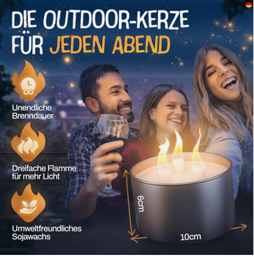 AUTDOOR Outdoor Kerze mit Dauerdocht und nachhaltigem Sojawachs - Dauerkerze