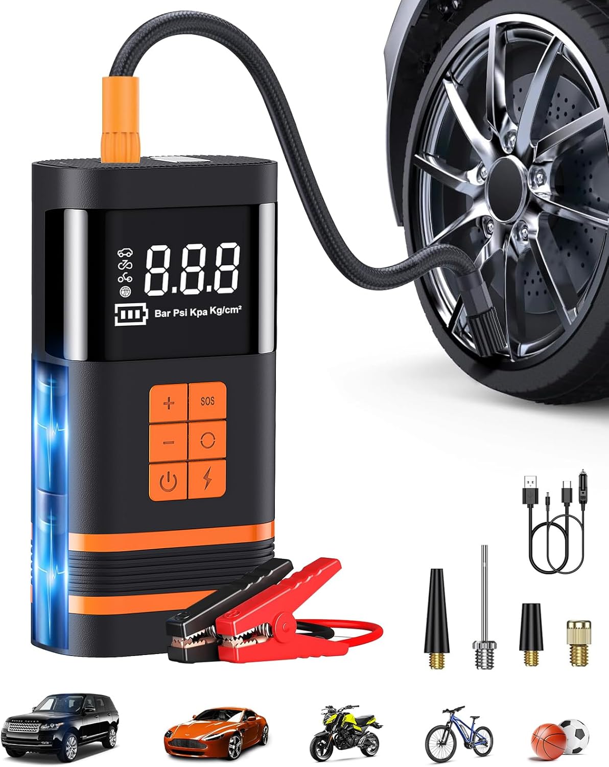 AUSI Starterhilfe mit Luftkompressor, 150 PSI elektrische Luftpumpe 1000 A, Kabel lose, tragbar, mit digitalem Manometer für Auto/Motorrad/Fahrrad/Ball