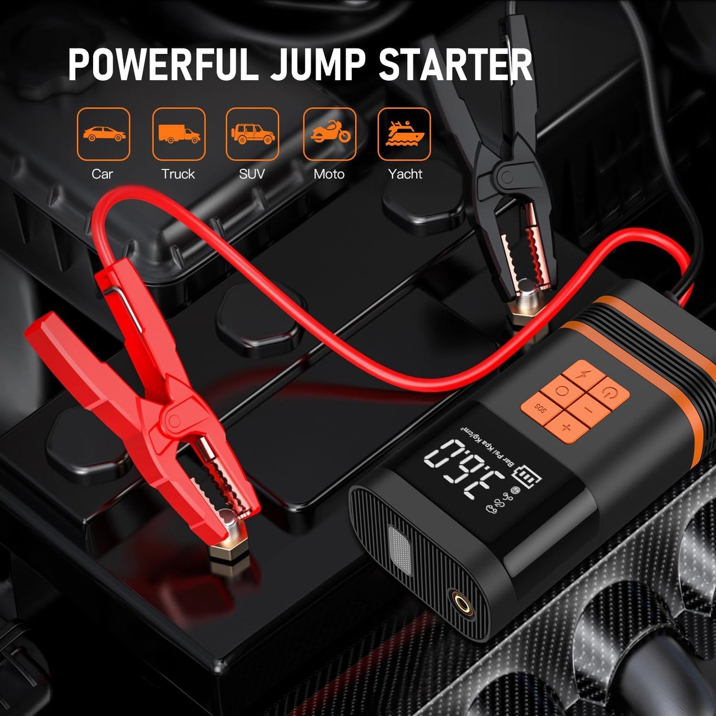 AUSI Starterhilfe mit Luftkompressor, 150 PSI elektrische Luftpumpe 1000 A, Kabel lose, tragbar, mit digitalem Manometer für Auto/Motorrad/Fahrrad/Ball
