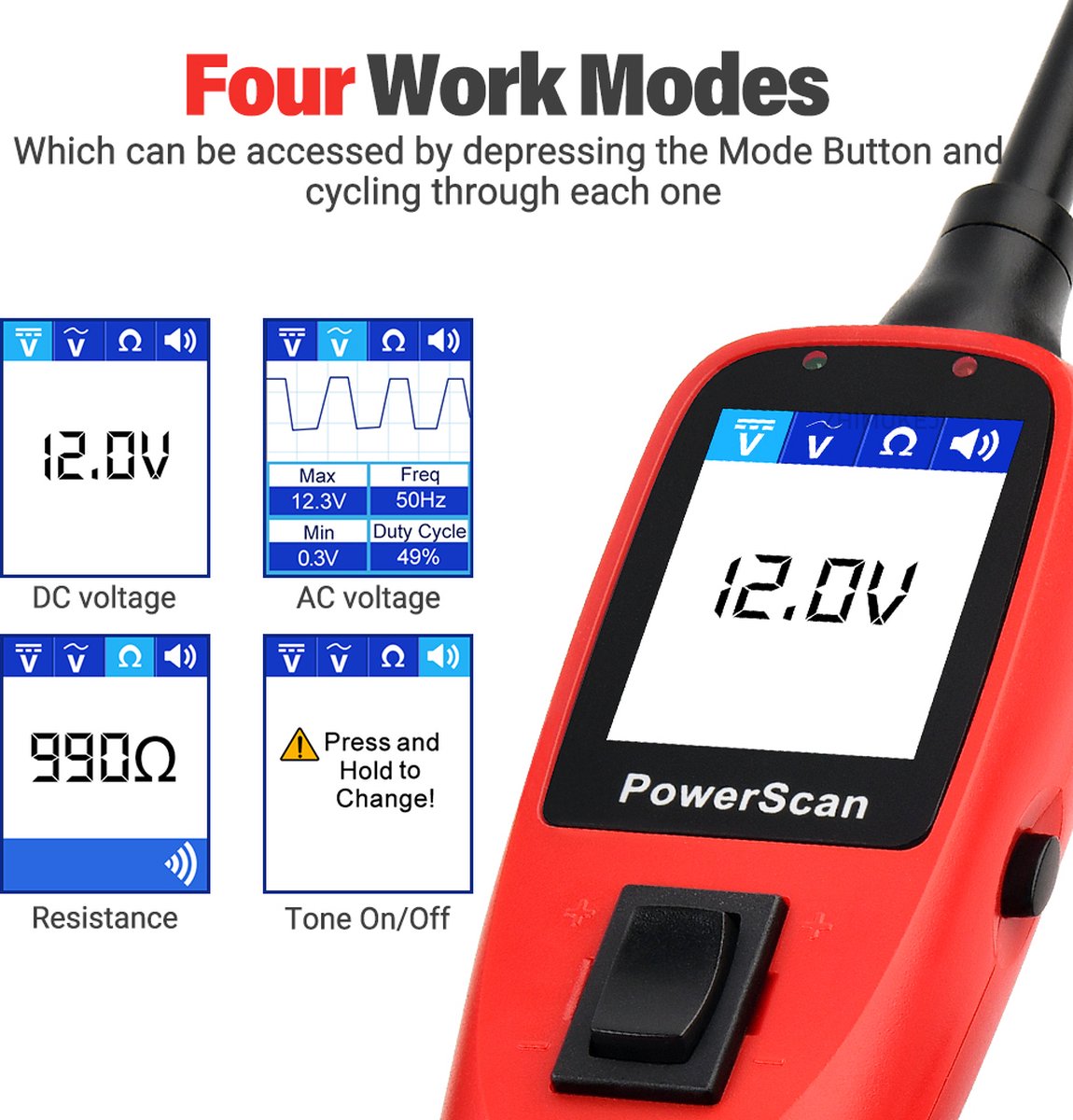 Autel Powerscan PS100 Electrical System Tester PS 100 Stromkreistester mit 20 Fuß Kabel, eingebautem Leistungsschalter, problemloser AC/DC-Stromfluss