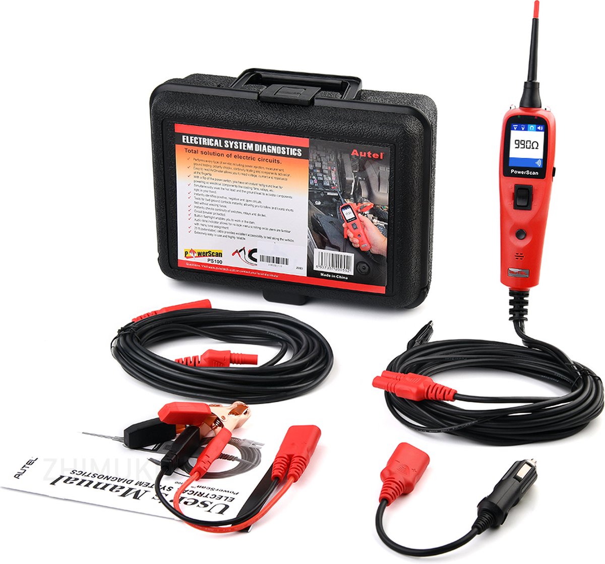 Autel Powerscan PS100 Electrical System Tester PS 100 Stromkreistester mit 20 Fuß Kabel, eingebautem Leistungsschalter, problemloser AC/DC-Stromfluss