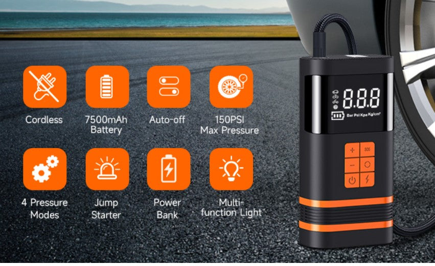 AUSI Starterhilfe mit Luftkompressor, 150 PSI elektrische Luftpumpe 1000 A, Kabel lose, tragbar, mit digitalem Manometer für Auto/Motorrad/Fahrrad/Ball
