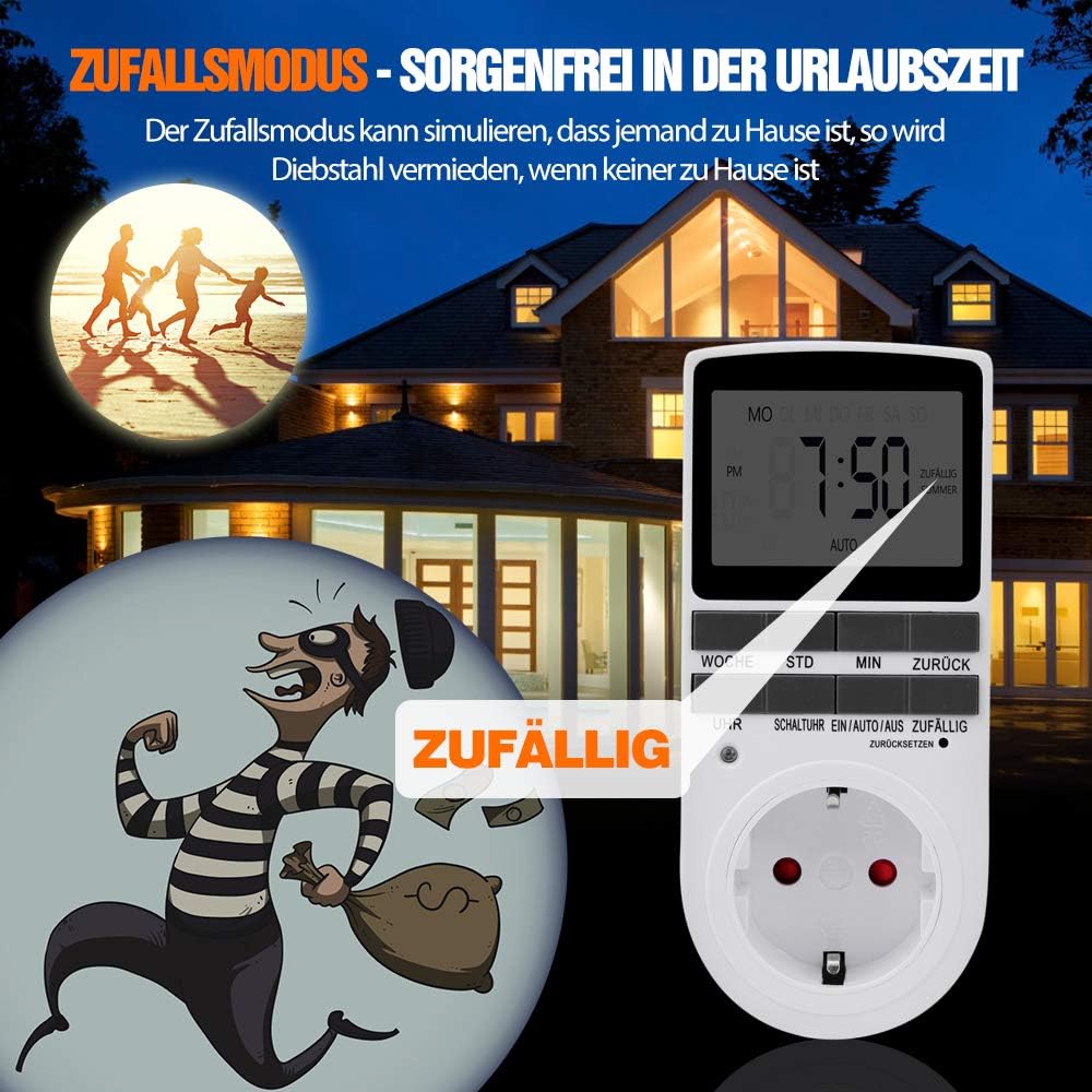 4 X Digitale Elektrische Zeitschaltuhr Steckdose mit Deutsche System und Tasten 10 konfigurierbare Programme 12/24h Modus, Weiß, 4 stück