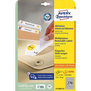 8 100 étiquettes AVERY Zweckform L4730REV-25 17,8 x 10,0 mm blanches