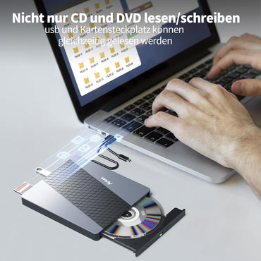 Alxum Externes DVD Laufwerk USB 3.0 Type C CD extern USB mit SD/TF Kartenleser B34Y