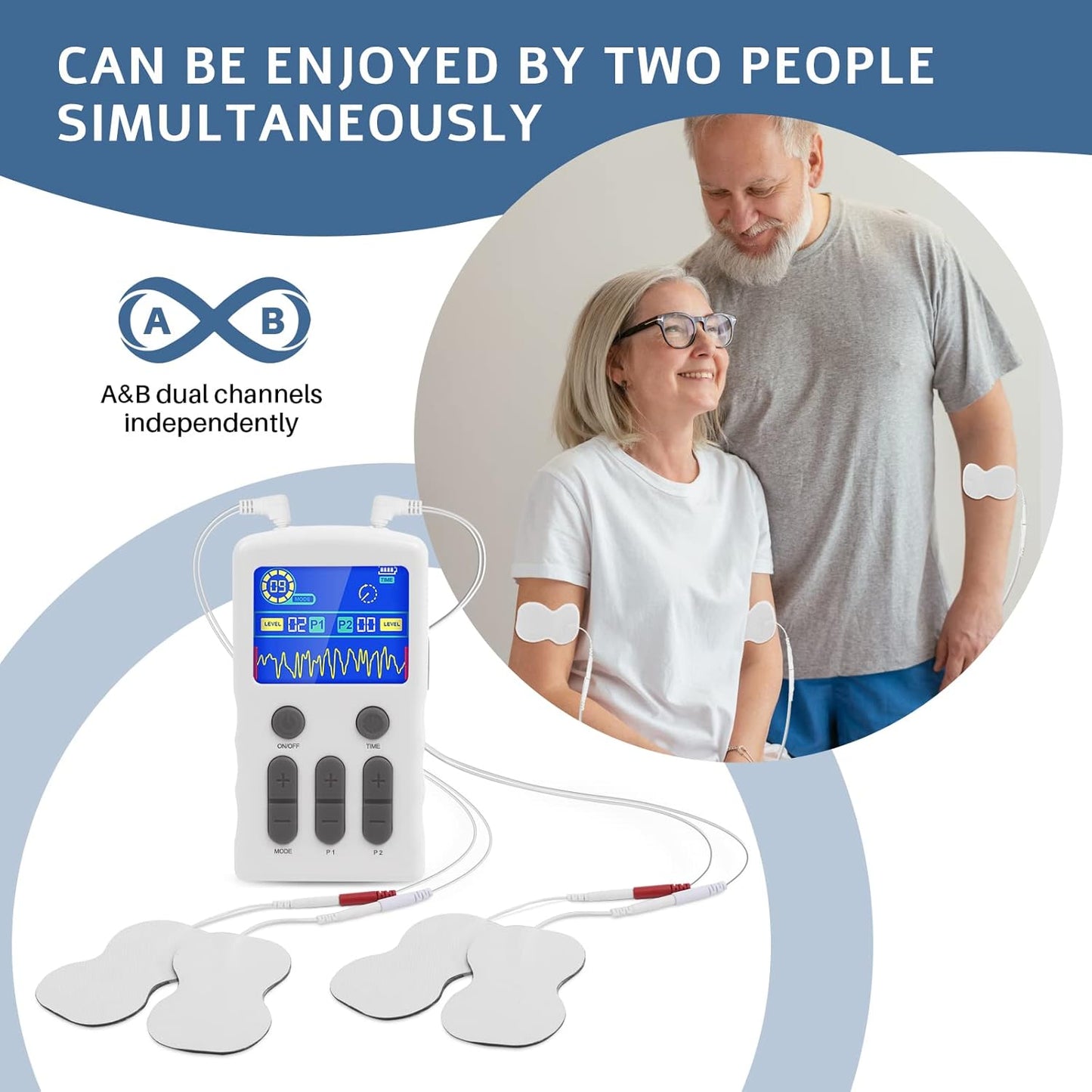 Auxoliev Tens Schmerztherapie wiederaufladbare Dual-Kanal 25 Modus 50 Stärke 10 Elektrode Pads