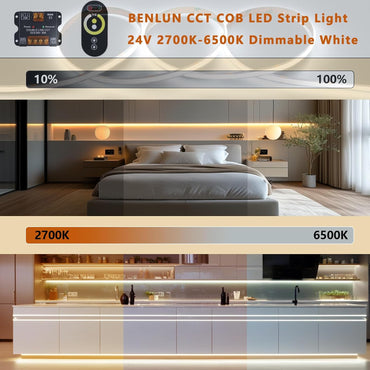 BENLUN CCT COB LED Streifen Dimmbar 24V 20m mit Fernbedienung 2700K-6500K Weiß