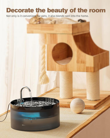 BEMOONY Katzenbrunnen, 3.2L Trinkbrunnen, leise Pumpe mit Led, Tiefenfilterung