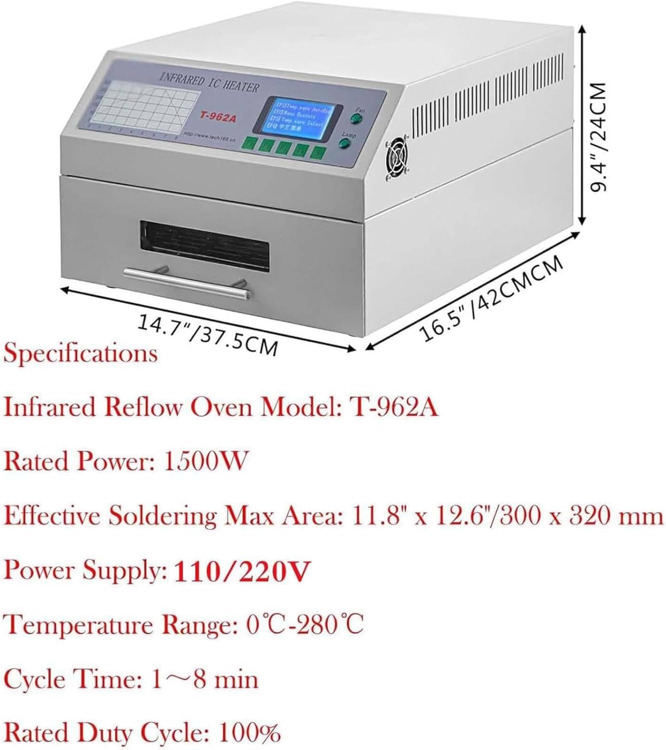 Professioneller Reflow-Ofen, 1500 W, T962A, 110V/220V, automatische Reflow-Lötmaschine