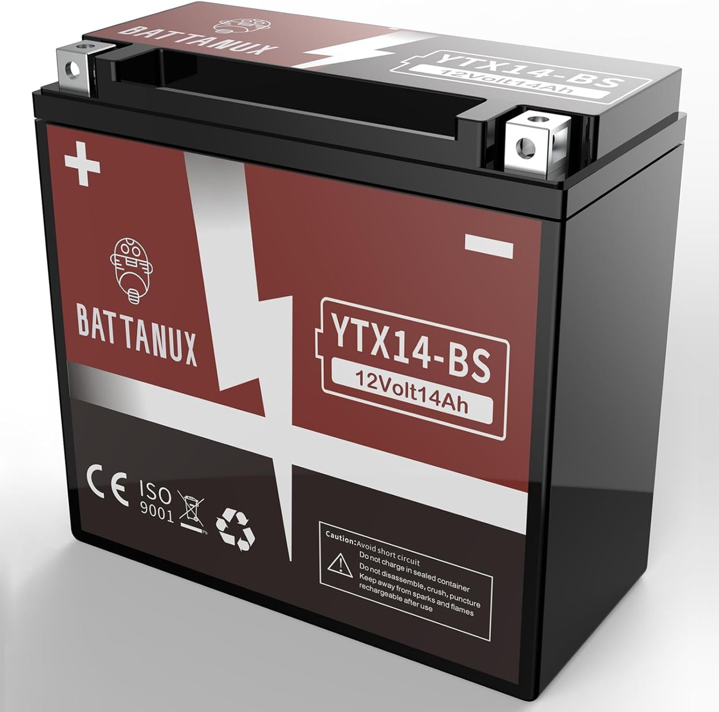Battanux YTX14-BS Batterie & Motorradbatterie, 12V14Ah versiegelte SLA/AGM