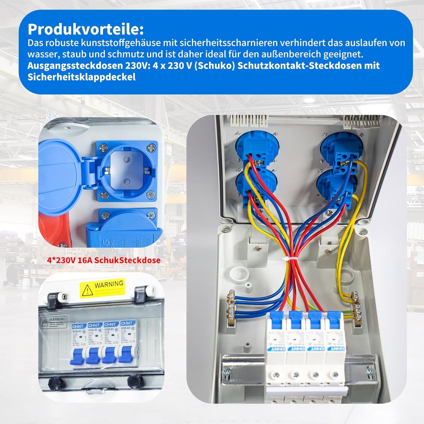Baustromverteilerkasten 16A, 230V Stromverteiler Wandverteilerkästen IP65