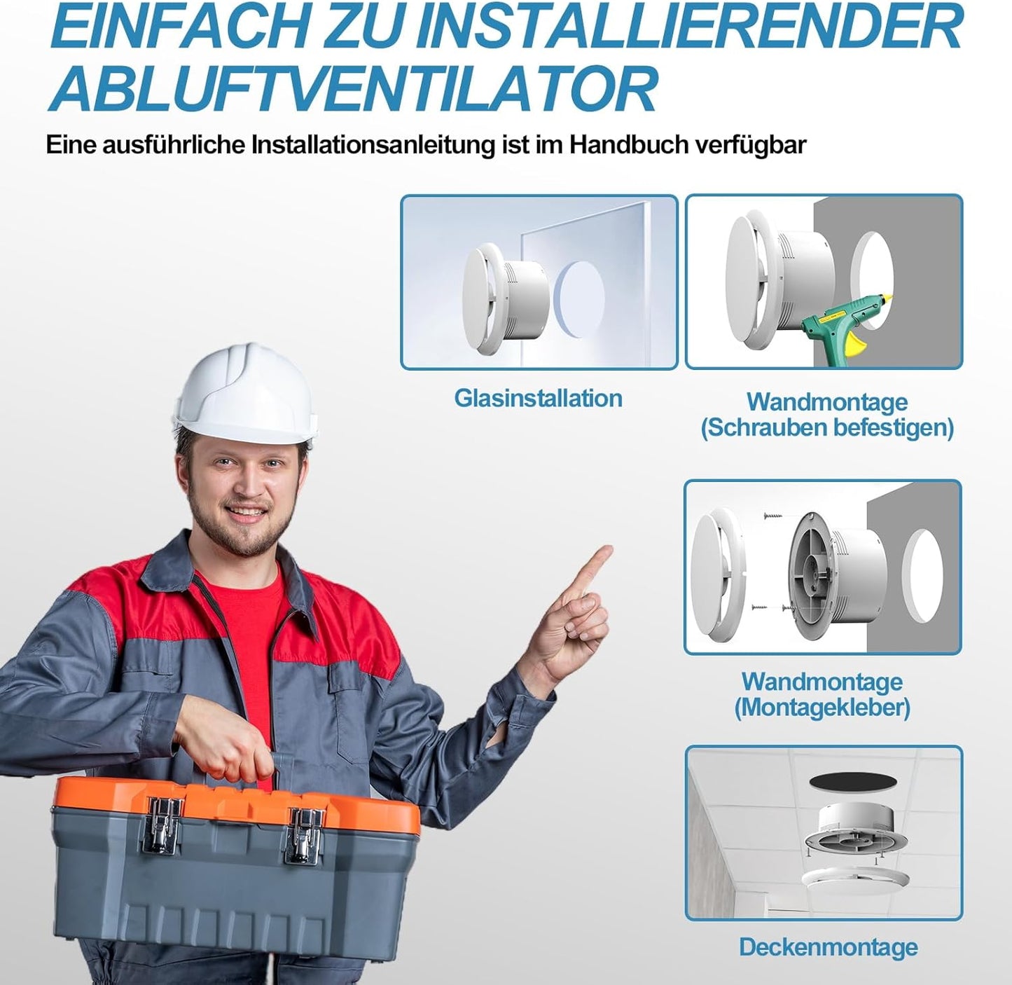 Badlüfter 100mm, 12W Leiser Abluftventilator, 130m³/h Starker Lüftung Wandventilator