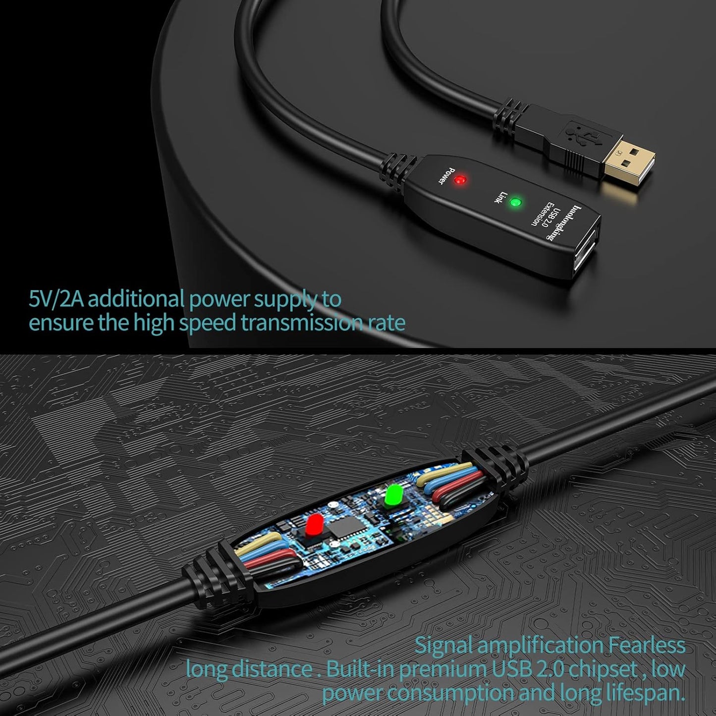 baolongking USB-Verlängerungskabel,aktiver Repeater-A-Stecker auf A-Buchse, lange Kabel mit Signalverstärker (30M)