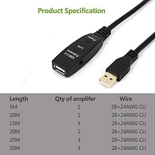 baolongking USB-Verlängerungskabel,aktiver Repeater-A-Stecker auf A-Buchse, lange Kabel mit Signalverstärker (30M)
