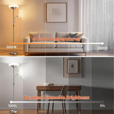 BBHome Stehlampe Wohnzimmer LED, 27W Deckenfluter Dimmbar mit 6W leselampe, 3000K-6500K