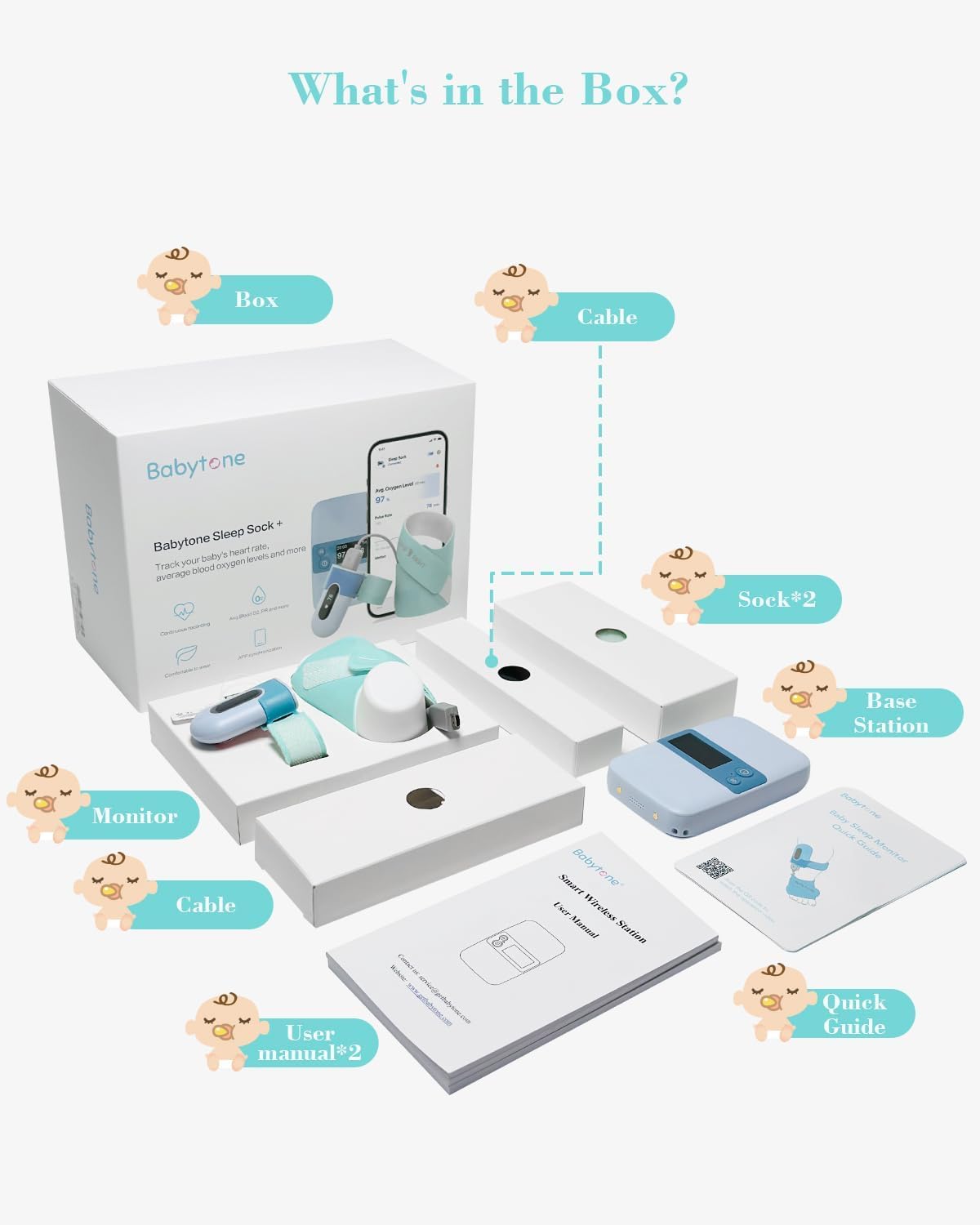 Babytone BabyO2 S2 Pulsoximeter Schlafmonitor mit Echtzeit-Basisstation für 0-3 Jahre