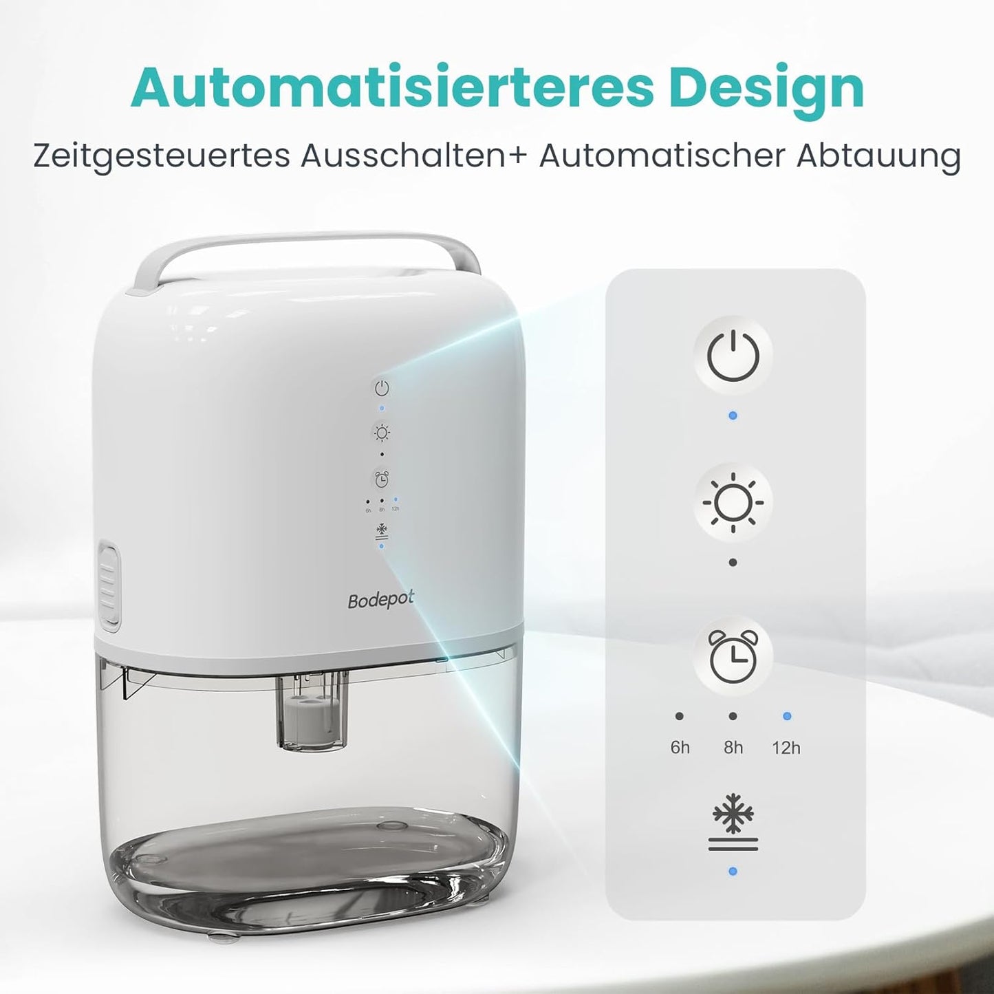 BODEPOT Luftentfeuchter Elektrisch Keller 1800ml 40W Timer, 7 Farbige