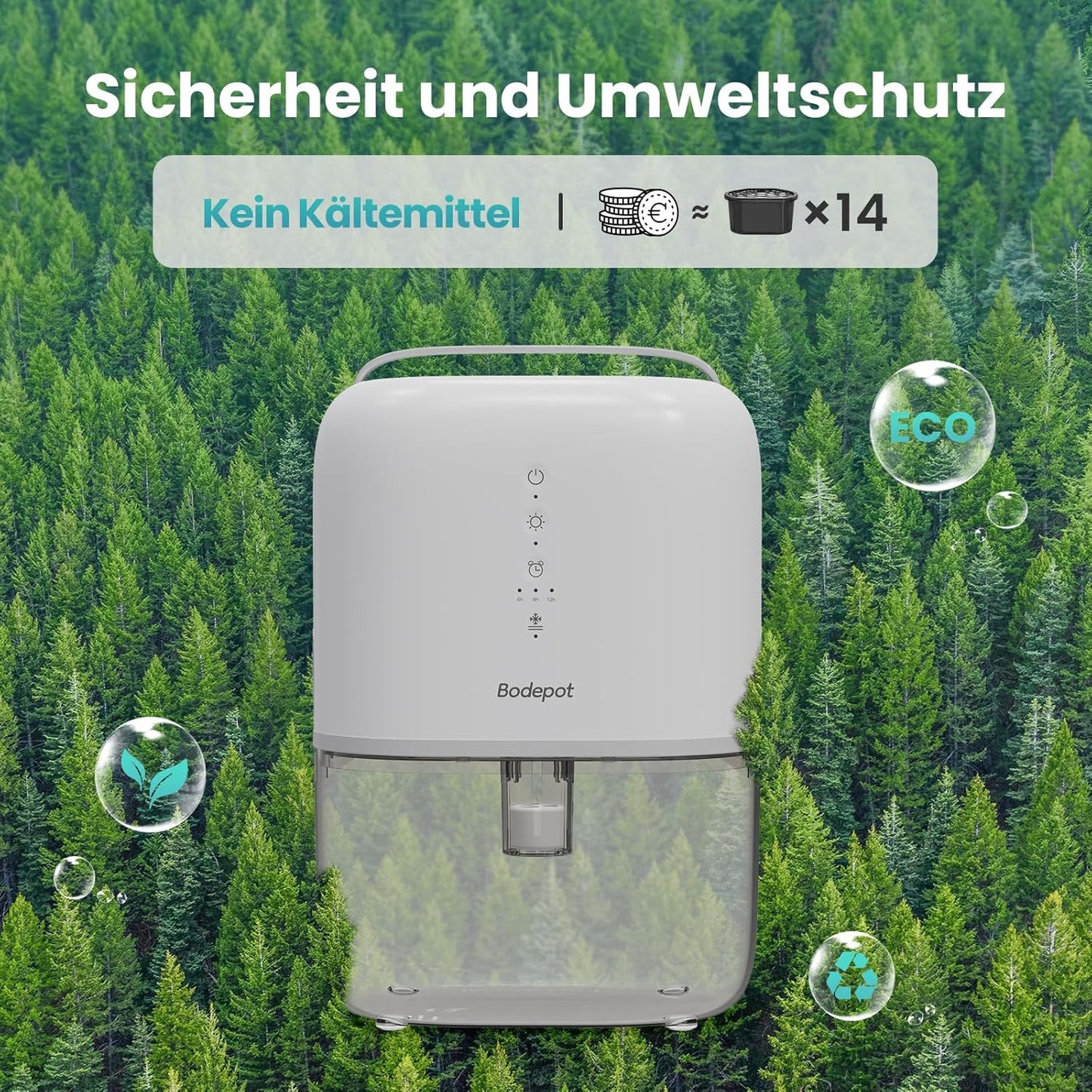BODEPOT Luftentfeuchter Elektrisch Keller 1800ml 40W Timer, 7 Farbige