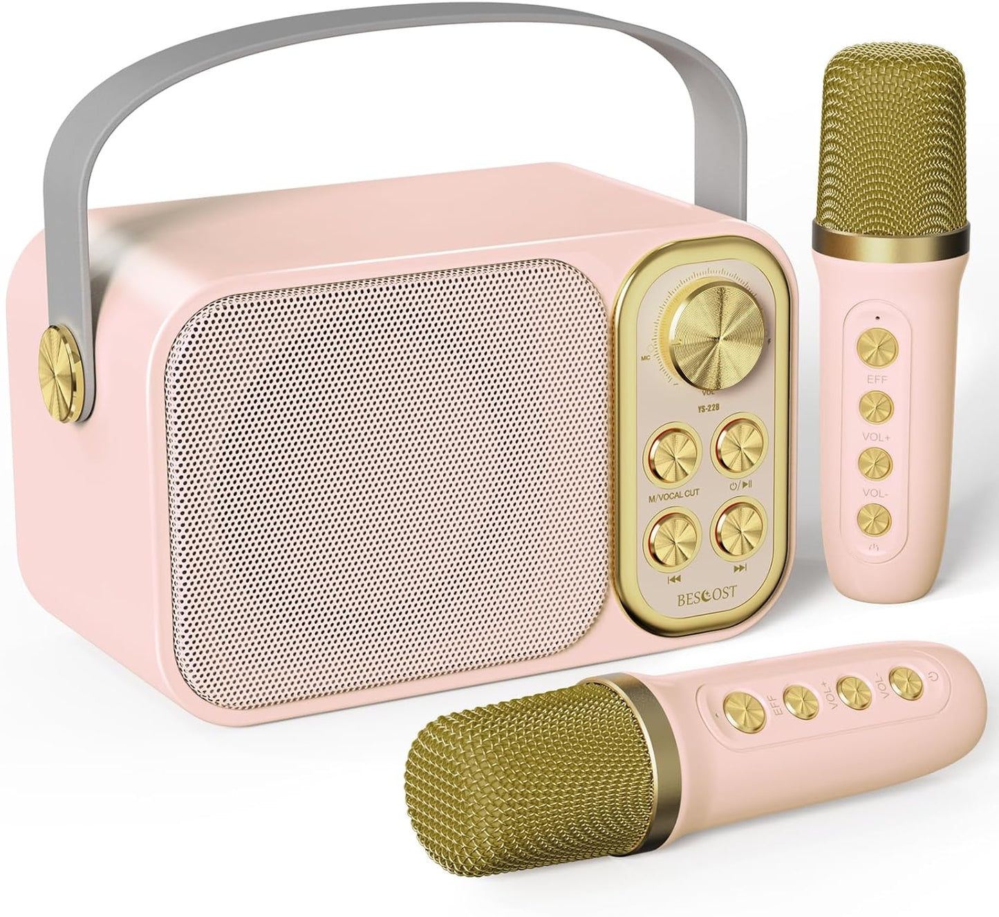 Bestpreis Mini Karaoke Maschine für Kinder mit 2 drahtlose mikrofone, tragbare Bluetooth lautsprecher Rosa