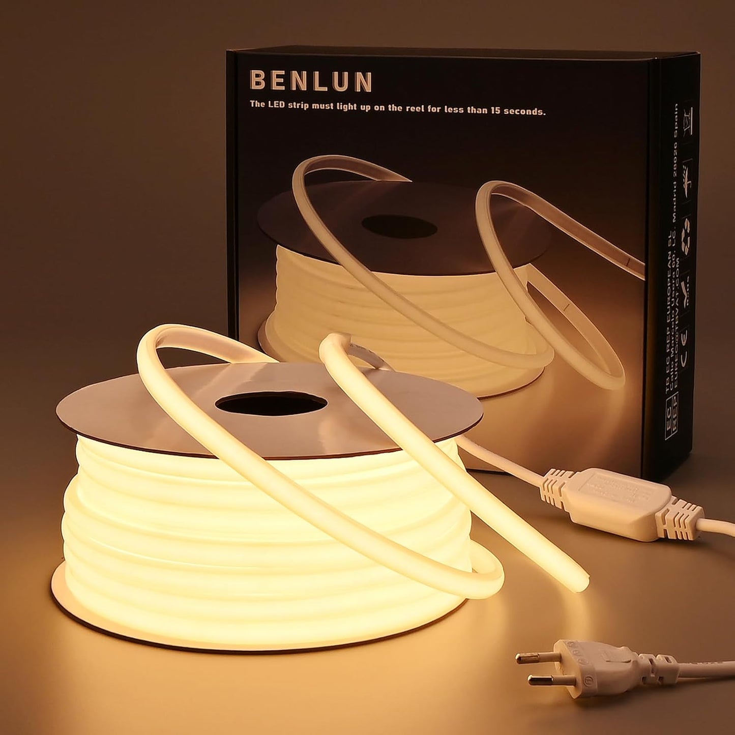 BENLUN AC 220V COB LED Streifen Aussenbereich 20M, 3000K Warmweiß LED Strip