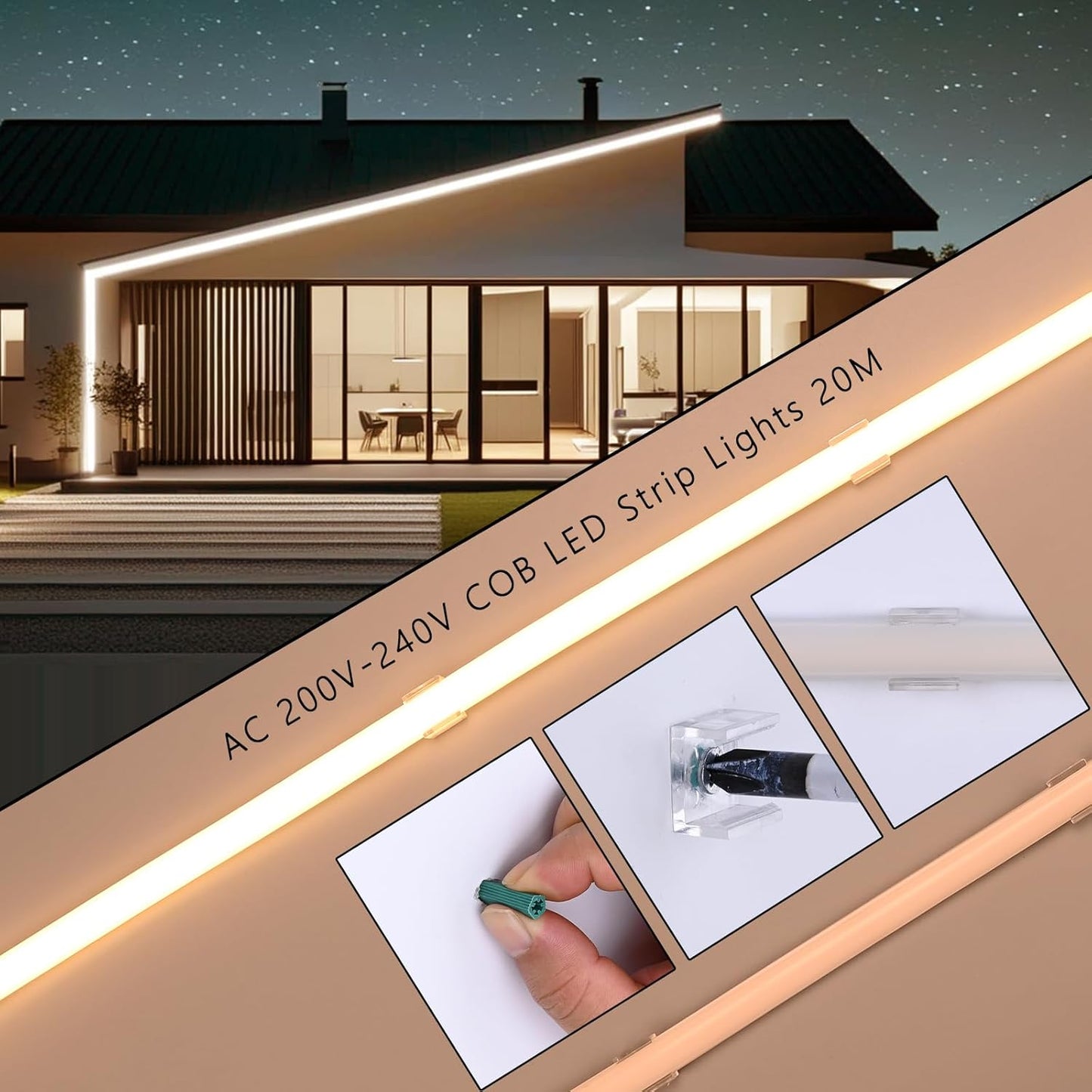BENLUN AC 220V COB LED Streifen Aussenbereich 20M, 3000K Warmweiß LED Strip